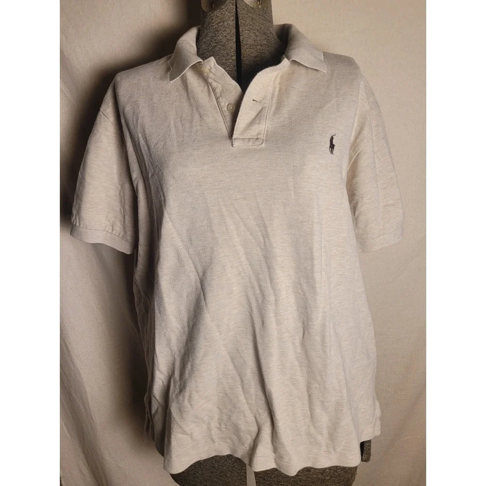Polo Ralph Lauren Shirt Mens Size Large Beige Brown Pony Short Sleeve 100%Cotton